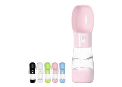 Portable Dog Water Bottle - Leak Proof Dog Water Dispenser with Bowl & Food Container, Dishwasher Safe Food Grade Plastic for Pet Puppy Outdoor Walking Hiking Travel Pink
