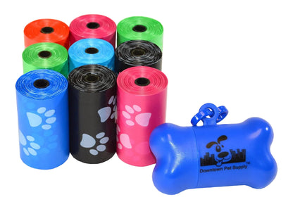 Poop Bags for Dogs with Dispenser, 180 Count - Leak-Proof Dog Waste Bags and Bone-Shaped Dog Poop Bags Holder for Leash - Rainbow with Paw Prints, 12.5" X 8.5"