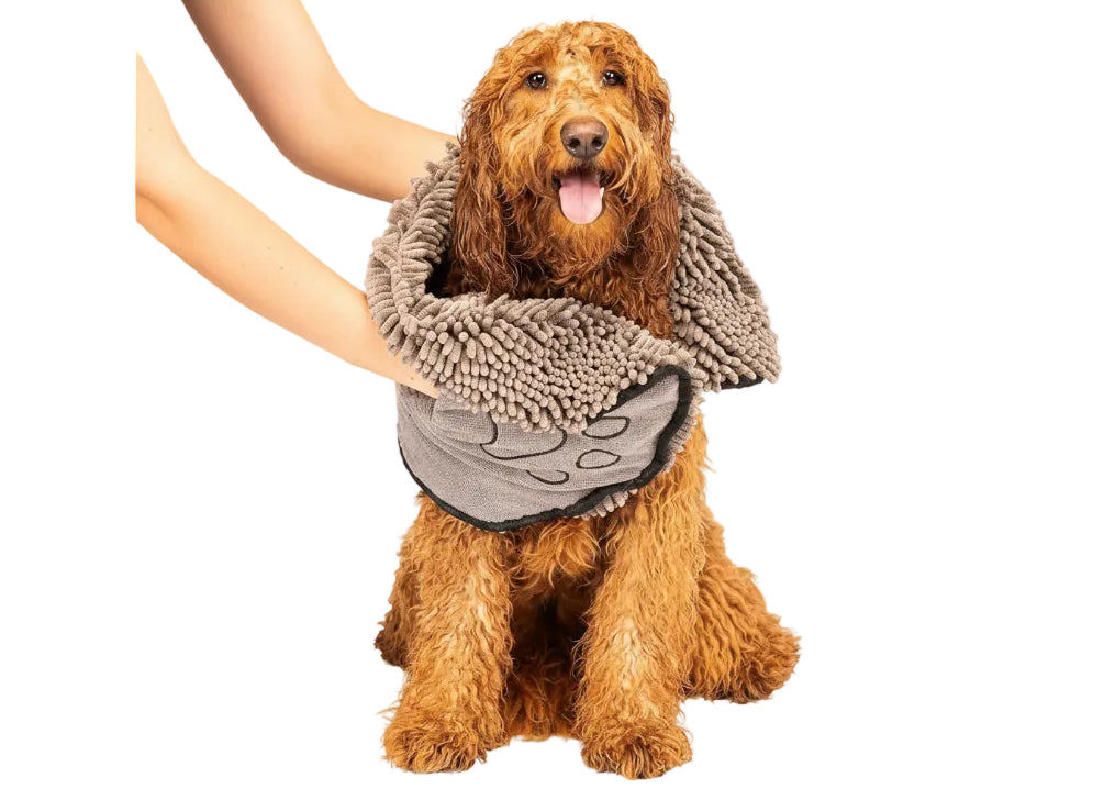 Dog Gone Smart the Dirty Dog Shammy - Antimicrobial Microfiber Dog Towel for Odor Control, Fast-Drying Plush, Dual Hand Pockets & Elastic, Super Absorbent, Machine Washable, 31 X 13 In, Grey