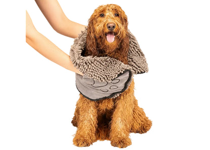 Dog Gone Smart the Dirty Dog Shammy - Antimicrobial Microfiber Dog Towel for Odor Control, Fast-Drying Plush, Dual Hand Pockets & Elastic, Super Absorbent, Machine Washable, 31 X 13 In, Grey