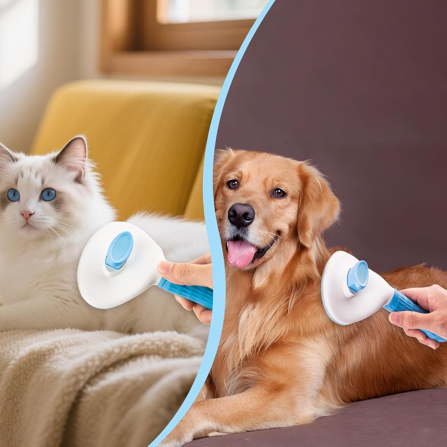 Self Cleaning Slicker Brush, Dog Cat Bunny Pet Grooming Shedding Brush - Easy to Remove Loose Undercoat, Pet Massaging Tool Suitable for Pets with Long or Short Hair
