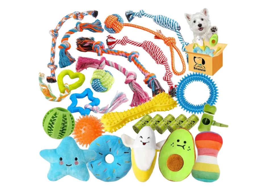 25 Pack Luxury Dog Chew Toys for Puppy, Dog Toys with Ropes, Treat Ball and Squeaky Puppy Toys for Teething Small Dogs