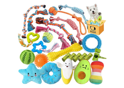25 Pack Luxury Dog Chew Toys for Puppy, Dog Toys with Ropes, Treat Ball and Squeaky Puppy Toys for Teething Small Dogs