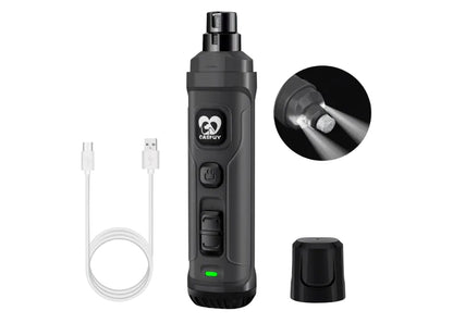 Dog Nail Grinder with 2 LED Light - New Version 2-Speed Powerful Electric Pet Nail Trimmer Professional Quiet Painless Paws Grooming & Smoothing for Small Medium Large Dogs and Cats (Grey)